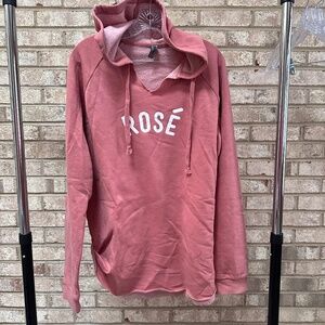 Rose Pink V-Neck Hoodie Sweatshirt.- Women's XL